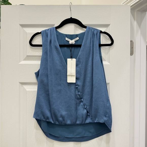 Veronica Beard Rahi Satin Wrap-Effect Top Lagoon Blue Size 4 - Picture 6 of 9